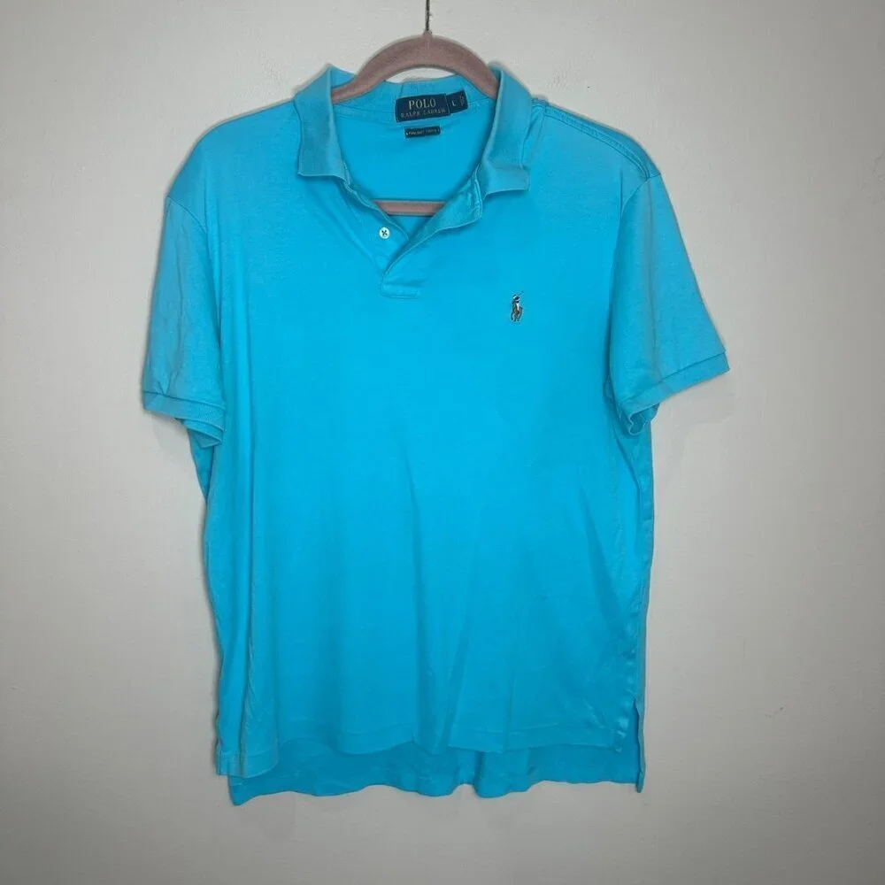 Polo by Ralph Lauren Polo Shirt Mens L Blue Cotton Short Sleeve Collared Casual